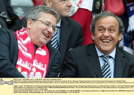 EURO 2012: football championship Group A match Poland vs. Russia on June 12, 2012 in Warsaw, Poland. President of Poland Bronislaw Komorowski and Michel Platini  EN_01032932_0036