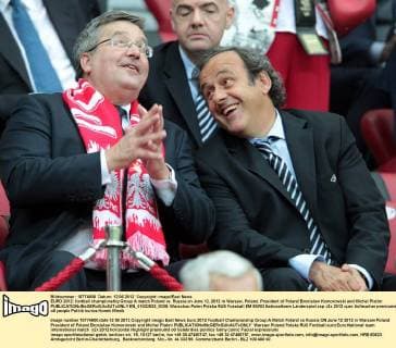 EURO 2012: football championship Group A match Poland vs. Russia on June 12, 2012 in Warsaw, Poland. President of Poland Bronislaw Komorowski and Michel Platini  EN_01032932_0035