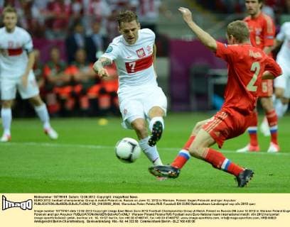 EURO 2012: football championship Group A match Poland vs. Russia on June 12, 2012 in Warsaw, Poland. Eugen Polanski and Igor Anyukov  EN_01032932_0044