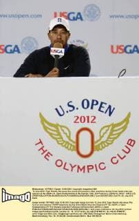 12 June 2012: Tiger Woods discusses the course and answers other questions during initial media interview session at the USGA U.S. Open Championship at the Olympic Club, San Francisco, California. GOLF: JUN12 U.S. OPEN Icon128120612003 EDITORIAL USE ONLY