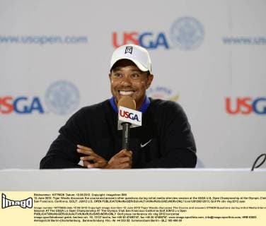 12 June 2012: Tiger Woods discusses the course and answers other questions during initial media interview session at the USGA U.S. Open Championship at the Olympic Club, San Francisco, California. GOLF: JUN12 U.S. OPEN Icon128120612013 EDITORIAL USE ONLY