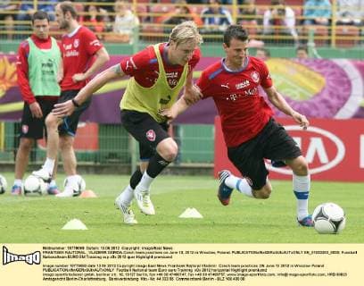 FRANTISEK RAJTORAL , VLADIMIR DARIDA Czech team practises on June 13, 2012 in Wroclaw, Poland.  EN_01033303_0035