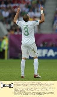 LVIV, June 13, 2012 -- Pepe of Portugal celebrates after scoring during the Group B 2nd round match against Denmark in Lviv, Ukraine, June 13, 2012. (Xinhua Li Jundong) (jyc) UKRAINE-LVIV-EURO 2012 FOOTBALL CHAMPIONSHIPS-DENMARK VS PORTUGAL 