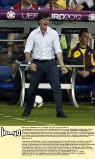 DFB Bundestrainer Joachim LOEW, LÖW jubelt nach dem Tor zum 1-0 durch Mario GOMEZ, DFB 23 Jubel, Freude, Emotionen, Feiern, Lachen, jubelt, freuen, reisst die Arme hoch, ballt die Faust GERMANY - NETHERLANDS ( : ), Deutschland - Niederlande Gruppenspiel, Gruppe B , Deutsche Fussball Nationalmannschaft, DFB EM Euro 2012 am 13.06.2012 in Charkiv,Kharkiv, U K R A I N E , Europameisterschaft 2012 in P o l e n, U k r a i n e