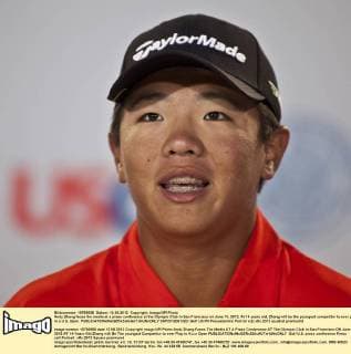 Andy Zhang faces the media at a press conference at the Olympic Club in San Francisco on June 13, 2012. At 14 years old, Zhang will be the youngest competitor to ever play in a U.S. Open.  SXP2012061320