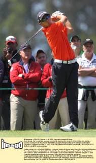 Andy Zhang, the 14-year-old amateur from China, watches his drive off of the 6th tee box during a practice round prior to the start of the 112th U.S. Open Championship at the Olympic Club in San Francisco, California on June 13, 2012.  SFP20120613207