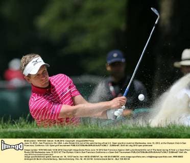 June 13, 2012 - San Francisco, CA, USA - Luke Donald hits out of the sand during a final U.S. Open practice round on Wednesday, June 13, 2012, at the Olympic Club in San Francisco, California. U.S. Open golf tournament - ZUMAm67