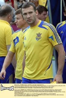 Forward of the national football team of Ukraine Andriy Shevchenko partakes in an open training session on the pitch of the of the Dynamo Stadium named after Valeriy Lobanovskiy, Kyiv, capital of Ukraine, June 13, 2012. - 
