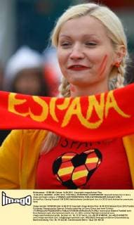 14.06.2012, GDANSK - EURO 2012, FOOTBALL EUROPEAN CHAMPIONSHIP, Spanish female fan in fancy dress and team colours xTOMASZxJASTRZEBOWSKIx  ActionPlus