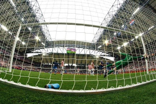 14.06.2012 - Poznan , Poland . UEFA EURO 2012 . match Italy - Croatia . - goal 1:0 Andrea Pirlo - Stipa Pletikosa .  120614WAN018