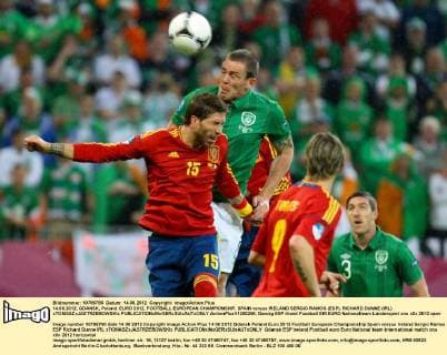 14.06.2012, GDANSK, Poland. EURO 2012, FOOTBALL EUROPEAN CHAMPIONSHIP, SPAIN versus IRELAND SERGIO RAMOS (ESP), RICHARD DUNNE (IRL) xTOMASZxJASTRZEBOWSKIx  ActionPlus11290256