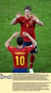 FUSSBALL EUROPAMEISTERSCHAFT 2012 VORRUNDE Spanien - Irland 14.06.2012 Wechsel: Cesc Fabregas (unten) kommt, Fernando Torres (oben, Spanien) geht  FUL2140612047