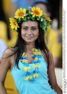 A Ukraina fan looks on . Euro 2012, Olympic Stadium, Kiev, 15th June 2012. EDITORIAL USE ONLY. No use with unauthorised audio, video, data, fixture lists, club league logos or live services. Online in-match use limited to 120 images, no video emulation. No use in betting, games or single club league player publications.