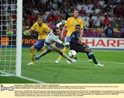 Football - European Championships 2012 - Sweden vs. England England s Danny Welbeck scores their third goal with a back heal at the Olympic Stadium, Kiev, Ukraine 