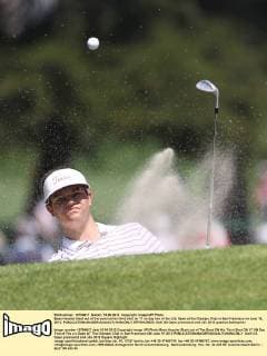 Beau Hossler blast out of the sand on his third shot on 17 on day two of the U.S. Open at the Olympic Club in San Francisco on June 15, 2012.  SFP20120623