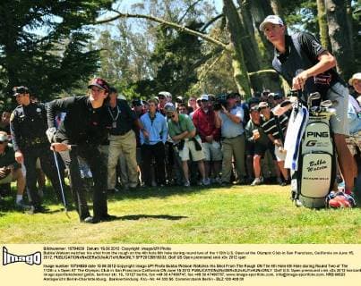 Bubba Watson watches his shot from the rough on the 4th hole 6th hole during round two of the 112th U.S. Open at the Olympic Club in San Francisco, California on June 15, 2012.  SFP20120615333