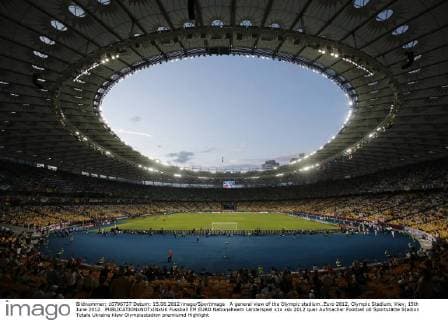 A general view of the Olympic stadium..Euro 2012, Olympic Stadium, Kiev, 15th June 2012. EDITORIAL USE ONLY. No use with unauthorised audio, video, data, fixture lists, club league logos or live services. Online in-match use limited to 120 images, no video emulation. No use in betting, games or single club league player publications.