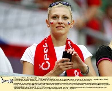 A Czech Republic fan cheers her side on..Euro 2012 Group Stage (Group A) match, at the Municipal Stadium, Wroclaw on the 16th June 2012. EDITORIAL USE ONLY. No use with unauthorised audio, video, data, fixture lists, club league logos or live services. Online in-match use limited to 120 images, no video emulation. No use in betting, games or single club league player publications.