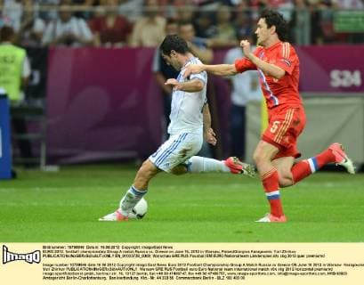 EURO 2012: football championship Group A match Russia vs. Greece on June 16, 2012 in Warsaw, PolandGiorgios Karagounis, Yuri Zhirkov  EN_01033728_0009