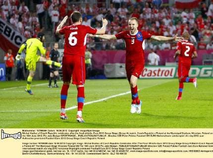 Michal Kadlec of Czech Republic celebrates after the final whistle..Euro 2012 Group Stage (Group A) match, Czech Republic v Poland at the Municipal Stadium, Wroclaw, Poland on the 16th June 2012. Pic Jake Badger SPORTIMAGE... EDITORIAL USE ONLY. No use with unauthorised audio, video, data, fixture lists, club league logos or live services. Online in-match use limited to 120 images, no video emulation. No use in betting, games or single club league player publications.