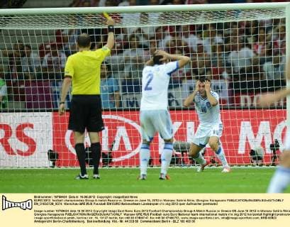 EURO 2012: football championship Group A match Russia vs. Greece on June 16, 2012 in Warsaw. Sotiris Ninis, Giorgios Karagounis  EN_01033728_0074