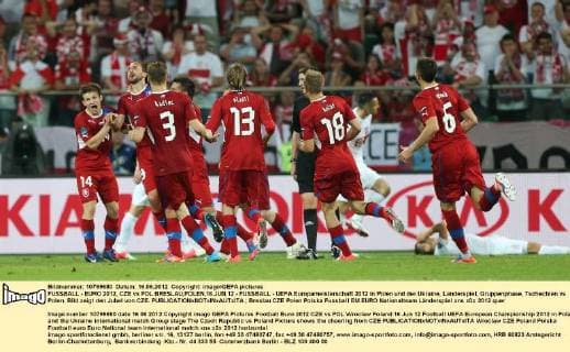 FUSSBALL - EURO 2012, CZE vs POL BRESLAU,POLEN,16.JUN.12 - FUSSBALL - UEFA Europameisterschaft 2012 in Polen und der Ukraine, Länderspiel, Gruppenphase, Tschechien vs Polen. Bild zeigt den Jubel von CZE. 