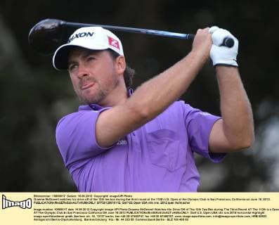 Graeme McDowell watches his drive off of the 12th tee box during the third round at the 112th U.S. Open at the Olympic Club in San Francisco, California on June 16, 2012.  SFP20120616112