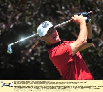 Alex Cejka of Germany watches his drive on the 13th tee on day three of the U.S. Open at the Olympic Club in San Francisco on June 16, 2012.  SFP2012061603