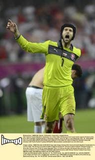 Petr Cech of Czech Republic celebrates for victory after the Group A 3rd round match against Poland at the Euro 2012 football championships in Wroclaw, Poland, June 16, 2012. Czech Republic won 1-0. (Xinhua Wu Wei) (lm) POLAND-WROCLAW-EURO 2012-GROUP A-POLAND VS CZECH 