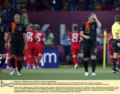 (L-R) Nigel de Jong of Holland,Rafael van der Vaart of Holland Portugal v Netherlands Group B: UEFA EURO 2012 2011 2012 xVIxHenkxJanxDijksxIVx 981906
