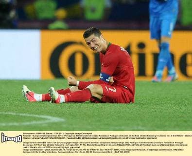 Football - European Championships 2012 - Portugal vs. Netherlands Christiano Ronaldo of Portugal celebrates at the final whistle following his teams win at the Metalist Stadium, Kharkiv, Ukraine 