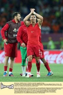 Portugals Ronaldo celebrates at the final whistle..Euro 2012 Portugal v Netherlands, Metalist Stadium, Kharkiv, 17th June 2012. Pic David Klein SPORTIMAGE... EDITORIAL USE ONLY. No use with unauthorised audio, video, data, fixture lists, club league logos or live services. Online in-match use limited to 120 images, no video emulation. No use in betting, games or single club league player publications.