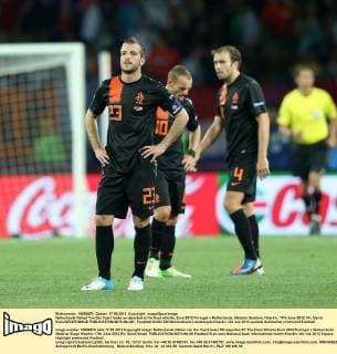 Netherlands Rafael Van Der Vaart looks on dejected at the final whistle..Euro 2012 Portugal v Netherlands, Metalist Stadium, Kharkiv, 17th June 2012. Pic David Klein SPORTIMAGE EDITORIAL USE ONLY. No use with unauthorised audio, video, data, fixture lists, club league logos or live services. Online in-match use limited to 120 images, no video emulation. No use in betting, games or single club league player publications.
