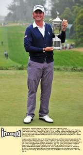 Webb Simpson holds the U.S. Open Trophy after winning the 112th U.S. Open at the Olympic Club in San Francisco, California on June 17, 2012. Simpson finished one-over-par with a four day combined total of 281.  SFP20120617127