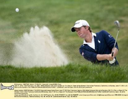June 17, 2012 - San Francisco, CA, USA - Webb Simpson hits out of bunker on 17 in the U.S. Open at the Olympic Club in San Francisco, California, on Sunday, June 17, 2012. U.S. Open at the Olympic Club - ZUMAm67