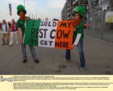 18.06.2012 , Poznan. European Football Championships. Republic of Ireland. Round 3. Fans with a funny banner before the start of the game xTOMASZxJASTRZEBOWSKIx  ActionPlus11292486
