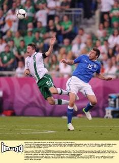 The Euro 2012 championships group C football match Italy vs Republic of Ireland on June 18, 2012 in Poznan, Poland. Robbie Keane, Andrea Barzagli  EN_01033960_0001