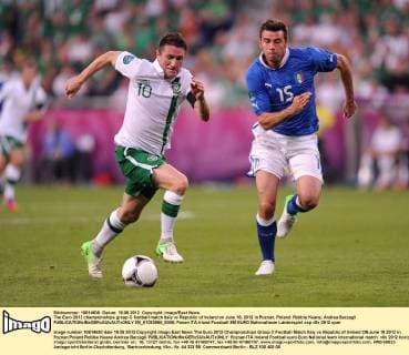 The Euro 2012 championships group C football match Italy vs Republic of Ireland on June 18, 2012 in Poznan, Poland. Robbie Keane, Andrea Barzagli  EN_01033960_0006