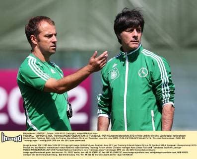 FUSSBALL - EURO 2012, GER, Training DANZIG,POLEN,19.JUN.12 - FUSSBALL - UEFA Europameisterschaft 2012 in Polen und der Ukraine, Länderspiel, Nationalteam Deutschland, Training. Bild zeigt Co-Trainer Hans-Dieter Flick und Teamchef Joachim Löw (GER). 