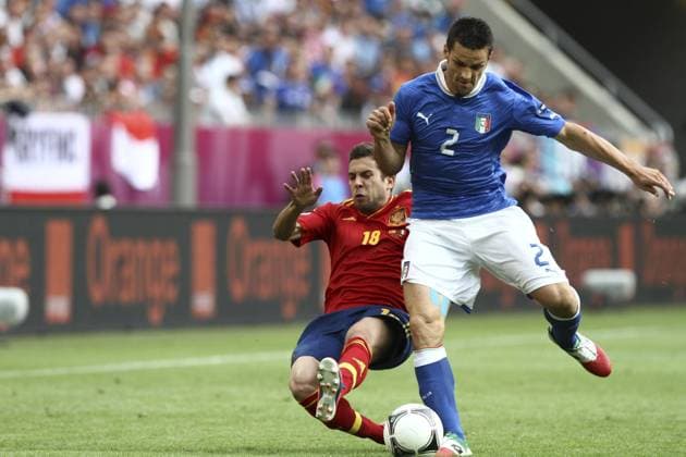 Christian Maggio and Jordi Alba during European Championship Euro 2012 between Italy and Spain in Gdansk Arena on 10th June 2012 Spain vs Italy Euro 2012
