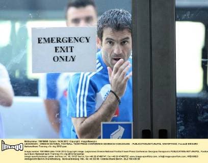 LEGIONOWO - GREECE NATIONAL FOOTBALL TEAM PRESS CONFERENCE GEORGIOS KARAGOUNIS -  120619PYK032