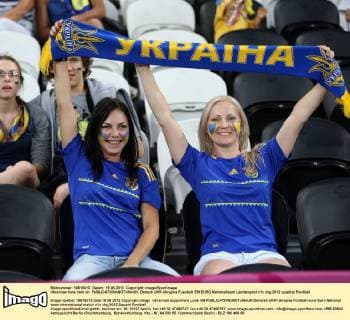 Ukrainian fans look on EDITORIAL USE ONLY. No use with unauthorised audio, video, data, fixture lists, club league logos or live services. Online in-match use limited to 120 images, no video emulation. No use in betting, games or single club league player publications.