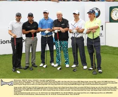 players (left to right): Sergio Garcia, Pablo Larrazabal ESP, Martin Kaymer GER, John Daly USA, Paul Casey GBR, Miguel Angel Jimenez ESP - before 2012 BMW Golf Open in Cologne-Pulheim; 19 06 2012 -