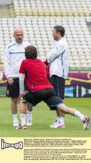 WROCLAW 20 06 2012 MICHAL BILEK Czech Republic Head Coach - TOMAS ROSICKY Czech Republic 10 TRAINING OF CZECH REPUBLIC NATIONAL FOOTBALL TEAM AT MUNICIPAL STADIUM OPOROWSKA WROCLAW -  BOR_20120620_1982