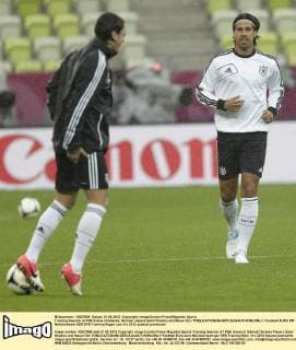 Training Session at PGE Arena of Gdansk. German players Sami Khedira and Mesut Özil. 