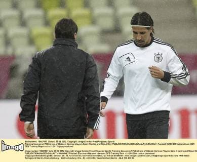 Training Session at PGE Arena of Gdansk. German players Sami Khedira and Mesut Özil. 