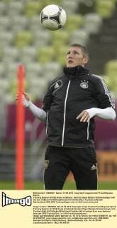 Training Session at PGE Arena of Gdansk. German player Bastian Schweinsteiger with the ball. 