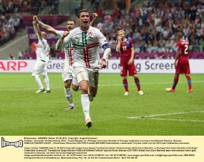 Football - European Championships 2012 - Czech Republic vs. Portugal Christiano Ronaldo of Portugal celebrates scoring at the National Stadium, Warsaw 