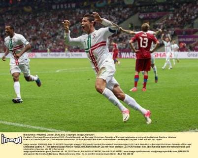 Football - European Championships 2012 - Czech Republic vs. Portugal Christiano Ronaldo of Portugal celebrates scoring at the National Stadium, Warsaw 