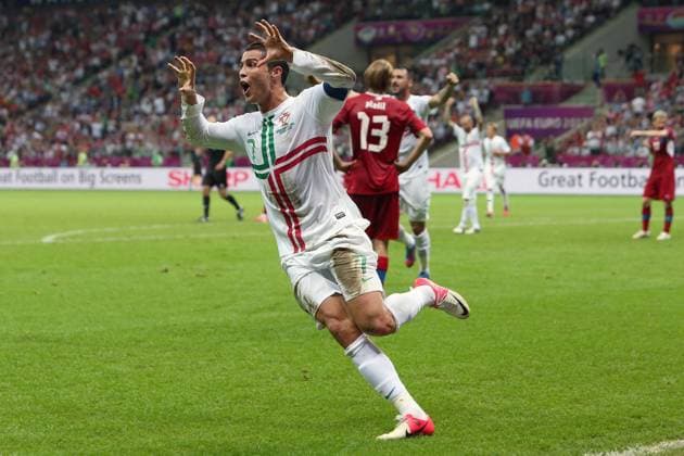 Football - European Championships 2012 - Czech Republic vs. Portugal Christiano Ronaldo of Portugal celebrates scoring at the National Stadium, Warsaw 